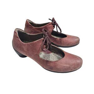 Ecco Women's Leather Mary Jane Shoes With Laces‎ Size 36 Burgundy